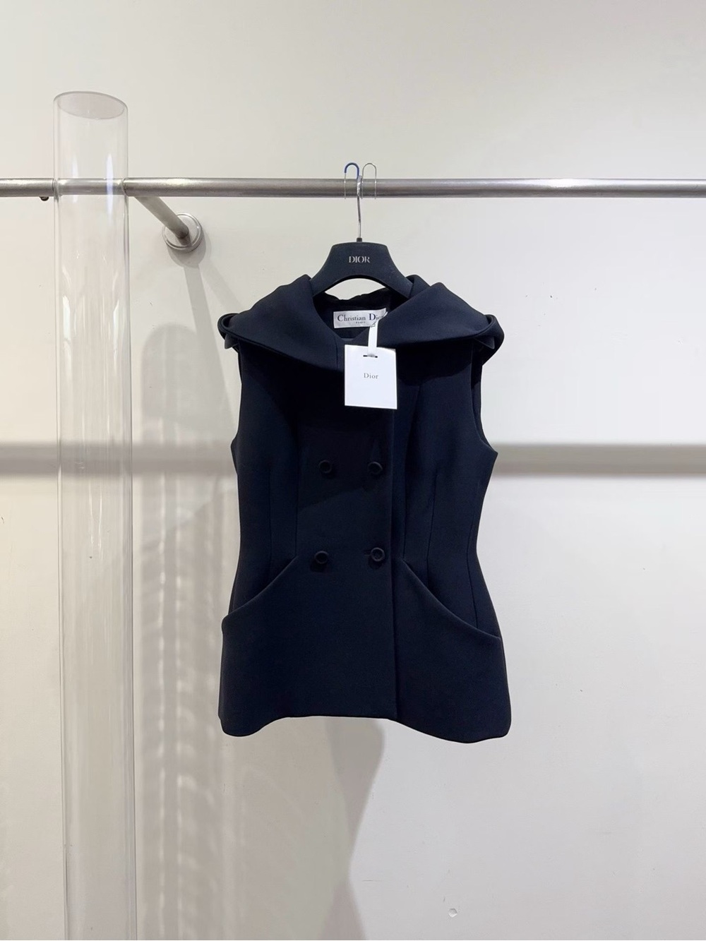 Dior Sleeveless Hooded Double-Breasted Vest in Black